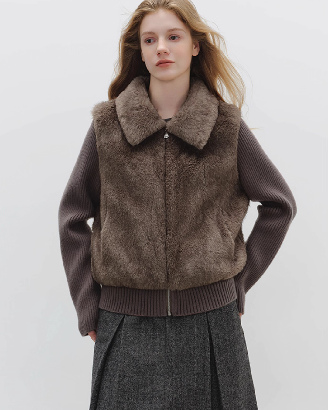 Fur Vest Docking Knit Zip BBG0003