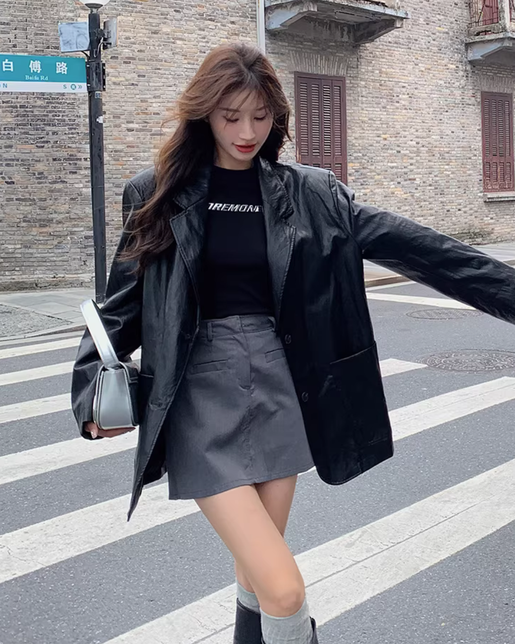 Fake Leather Oversized Jacket QAZ0055