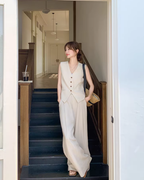 Linen V-neck Vest / Wide Pants QAZ0089