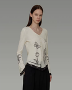 V-Neck Hand-Paint Long Sleeve Top UNS0034