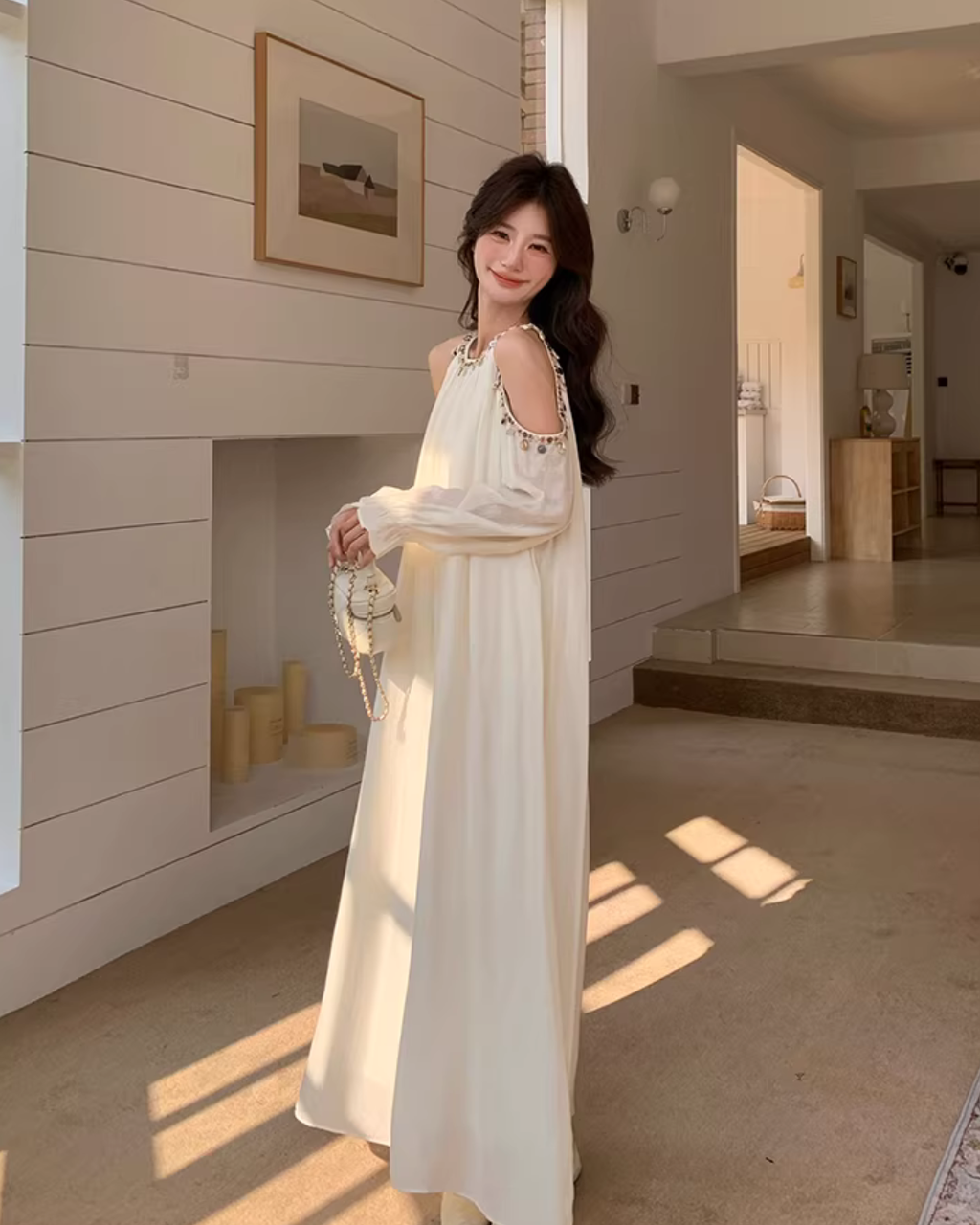 Shoulder Cut Chiffon Dress QAZ0059
