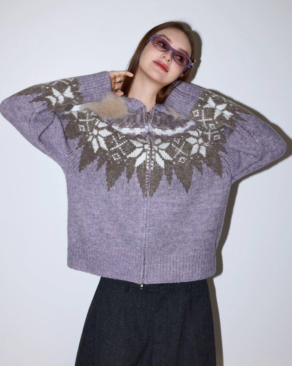 Fur Collar Nordic Knit Jacket MDB0005