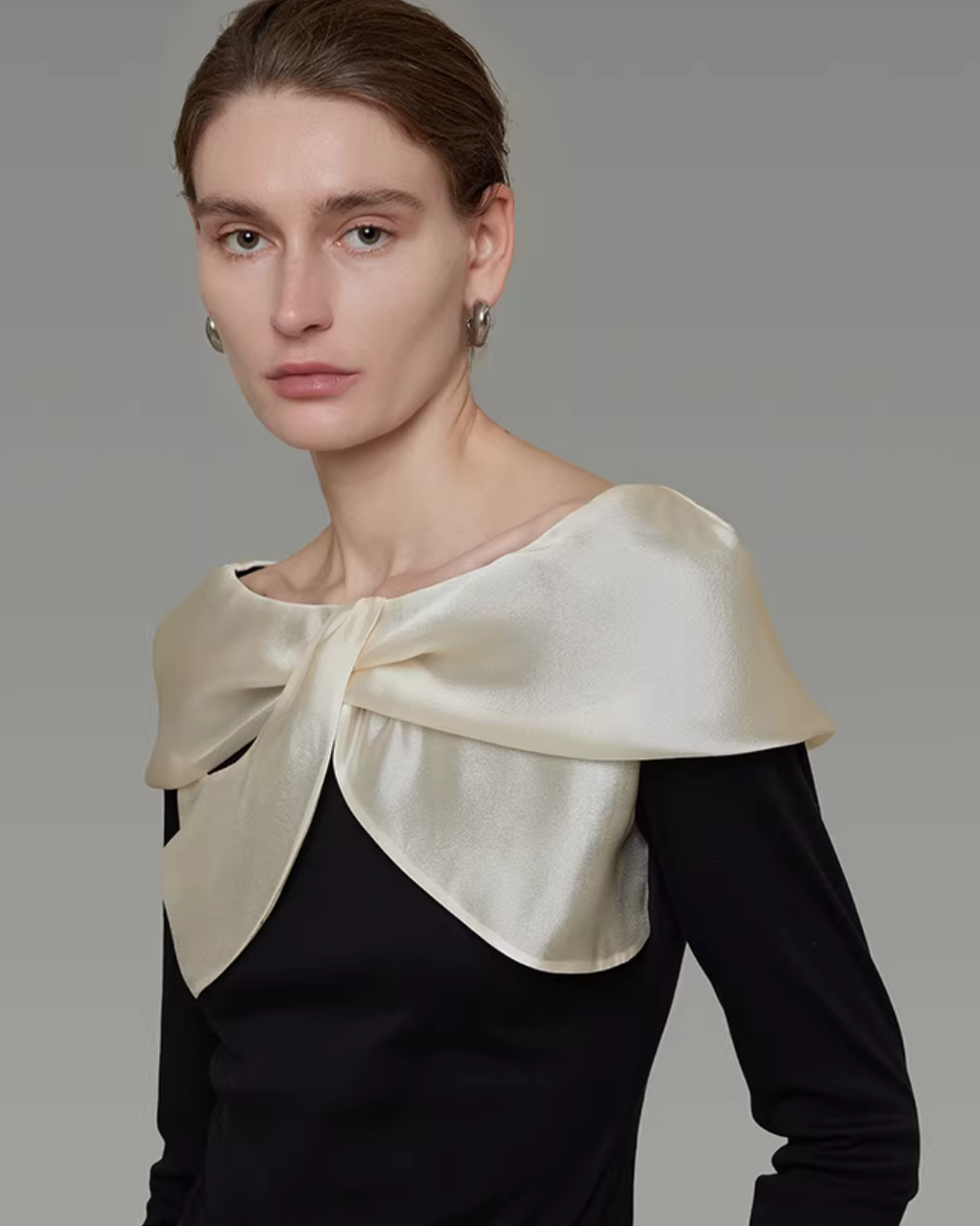 Satin Panel Off-Shoulder Knit UNS0037