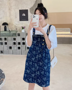 All-Over Print Denim Overall Skirt QAZ0094