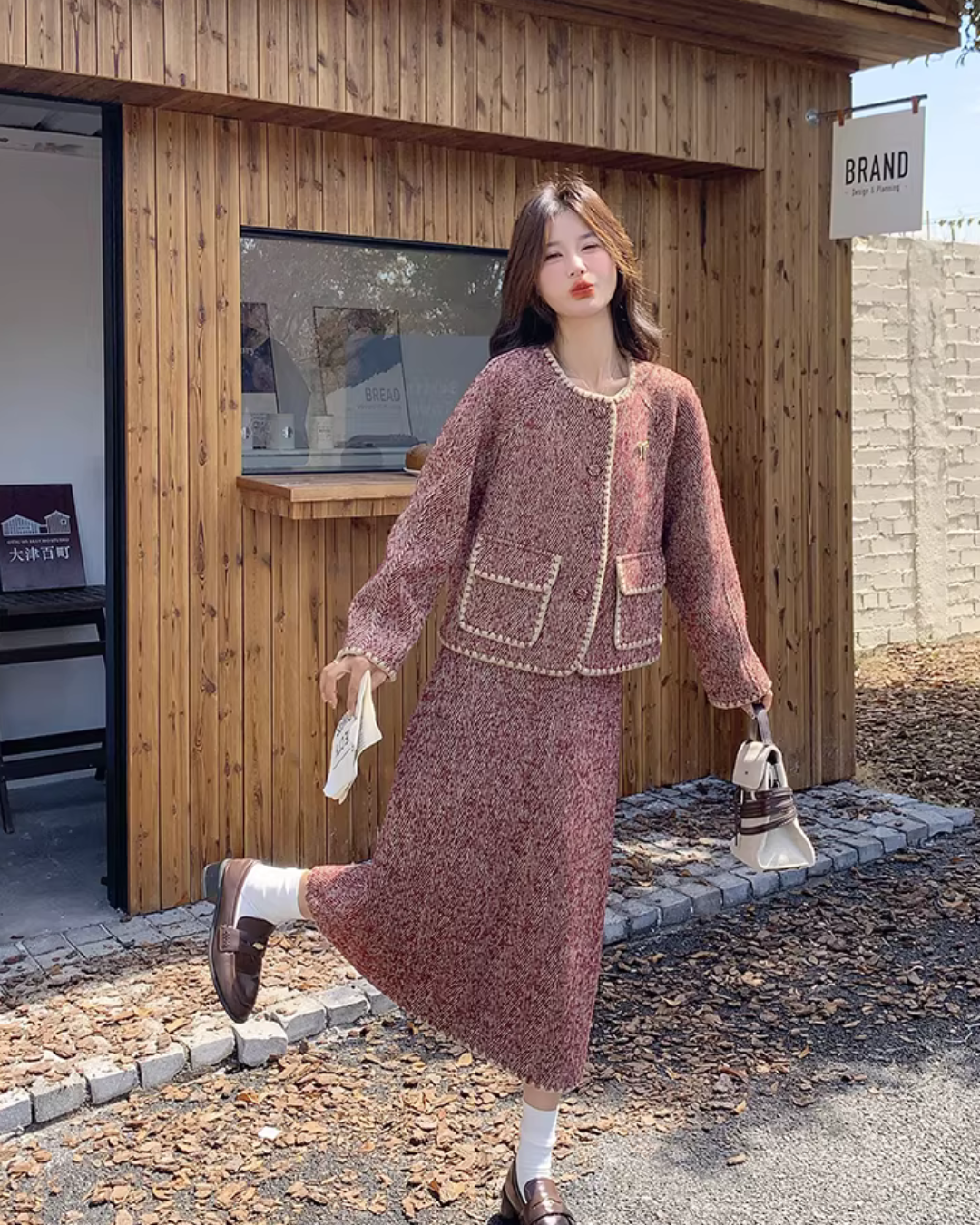 Red Wool Tweed Jacket / Long Skirt QAZ0046