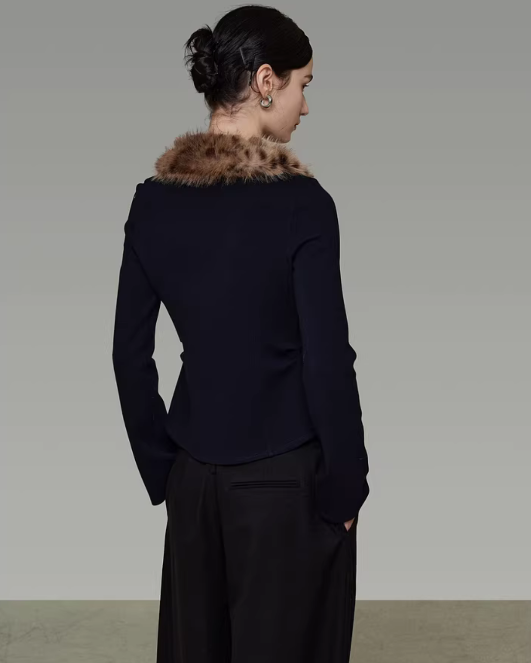 Fur Collar Slim Short Top UNS0040