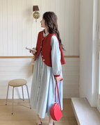 Red Vest / Layered Over Plaid Shirt Dress QAZ0005