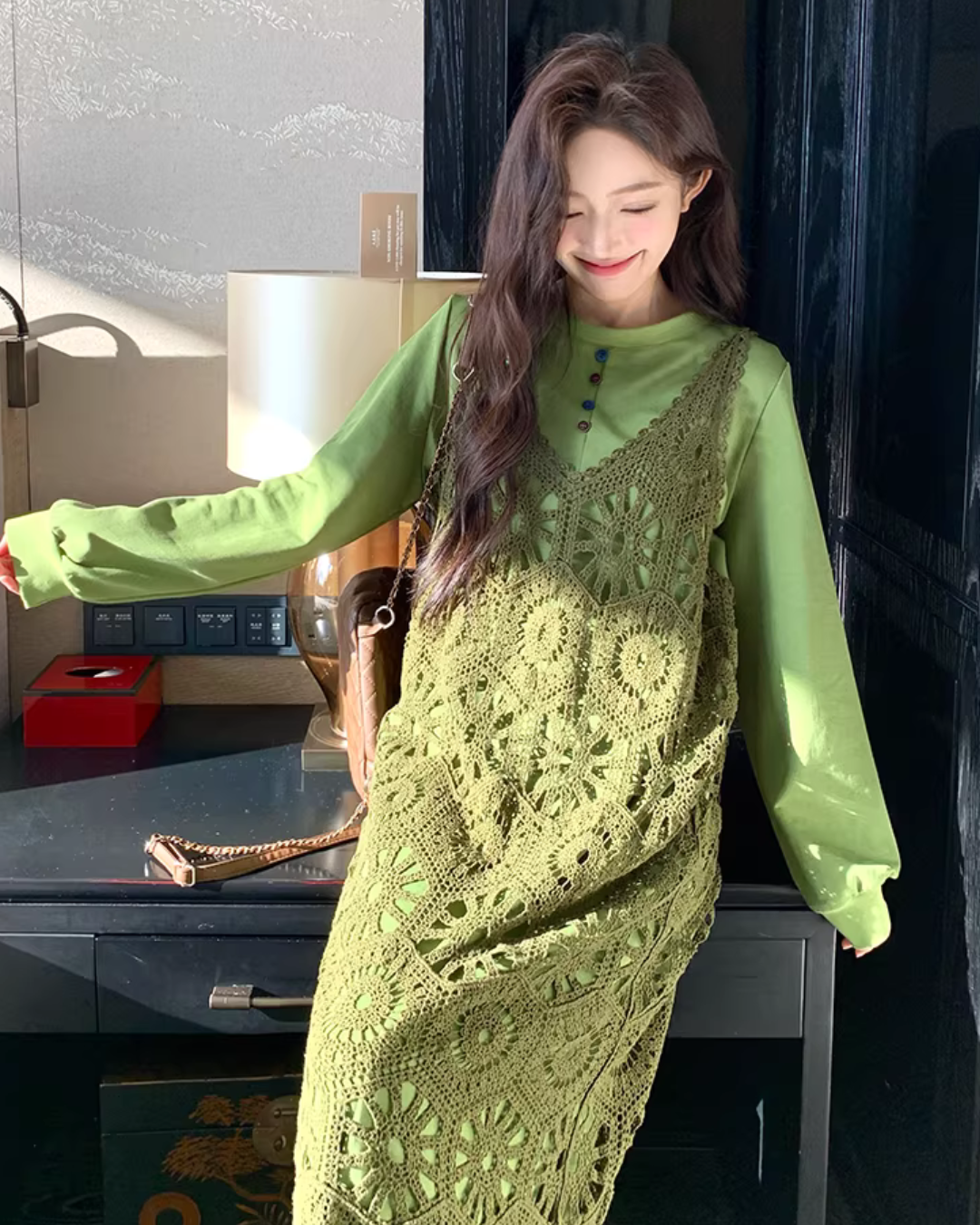 Hollow-Out Camisole Dress / Long Sleeve T-Shirt Dress QAZ0043