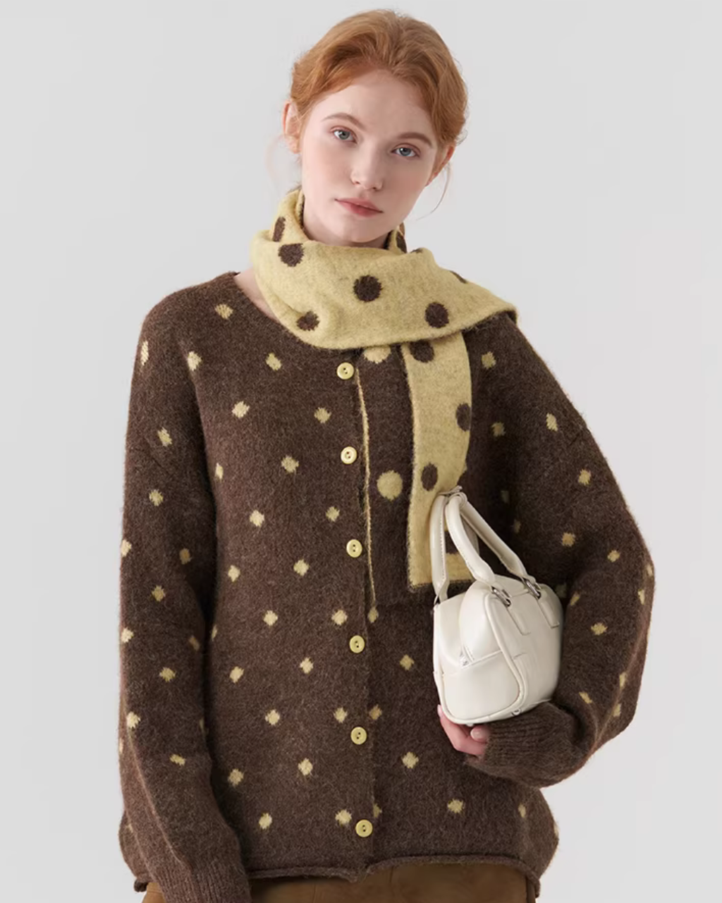 Polka Dot Knit Top with Scarf JIU0051