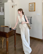 V-Neck Linen Vest / Wide Pants QAZ0091
