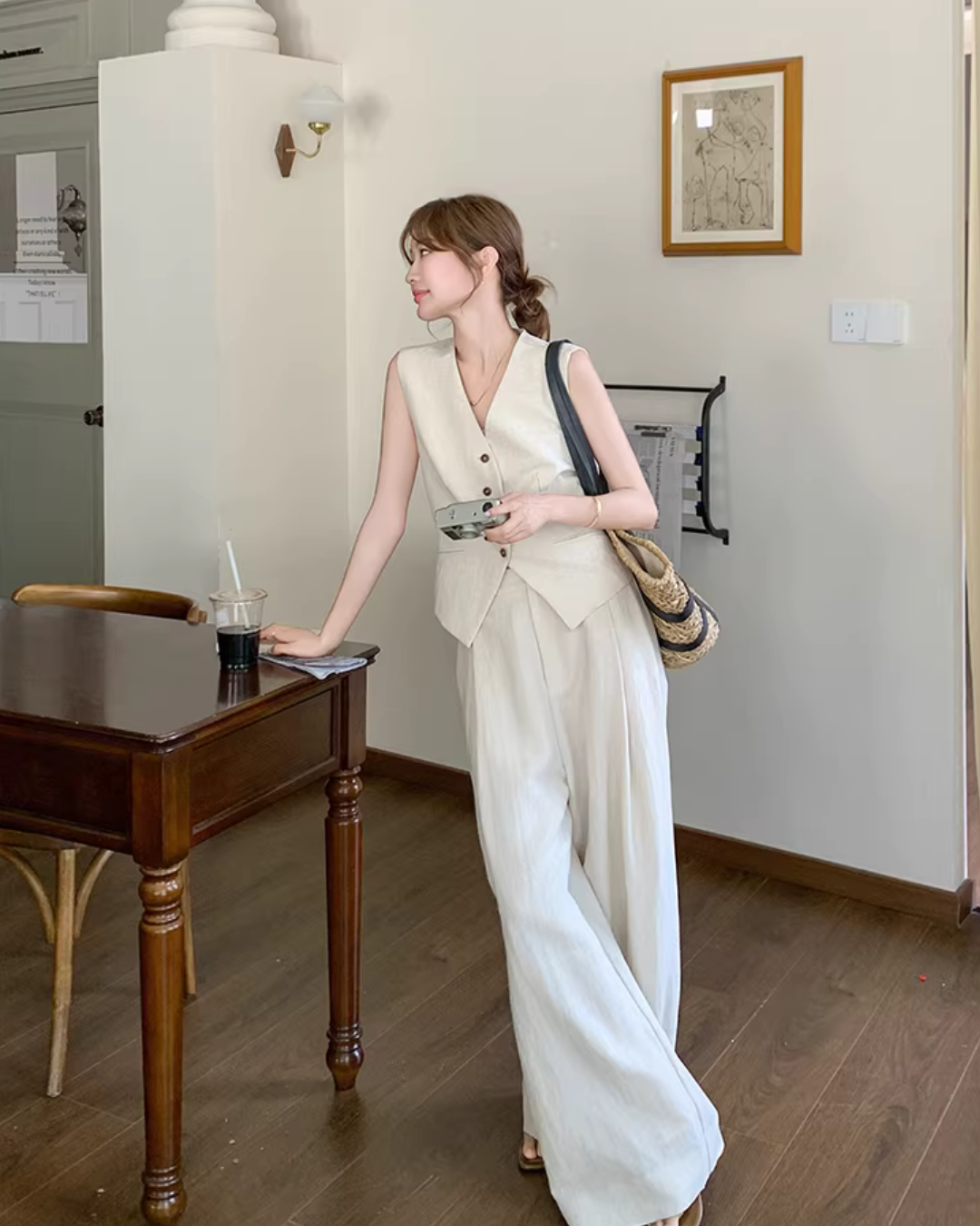 V-Neck Linen Vest / Wide Pants QAZ0091 – amene