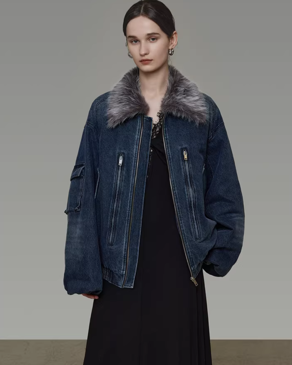 Fur Collar Denim Jacket UNS0041