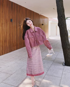 Short-Length Denim Jacket / Striped Camisole Dress QAZ0069