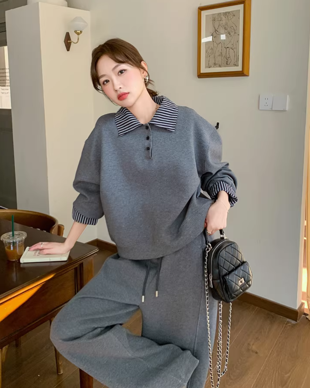Stripe Switching Sweatshirt / Wide Pants QAZ0085