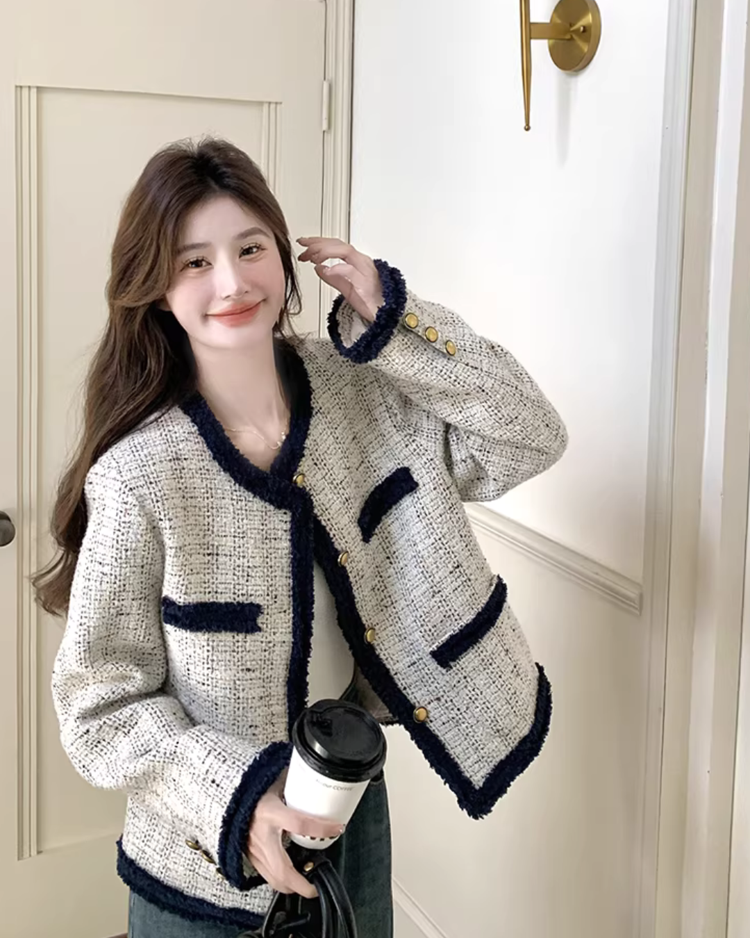 Gold Button Tweed Jacket QAZ0036