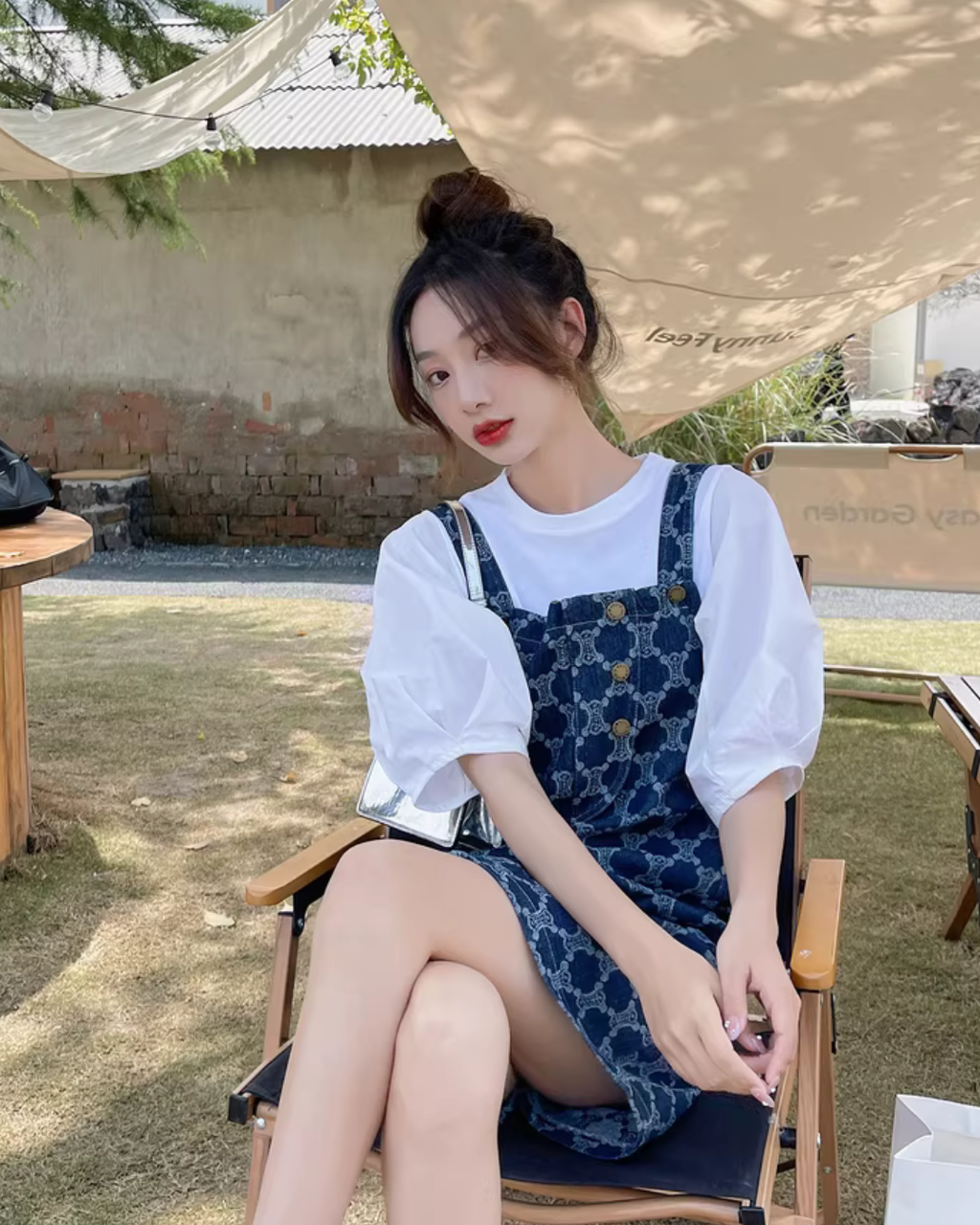 All-Over Print Denim Overall Skirt QAZ0094
