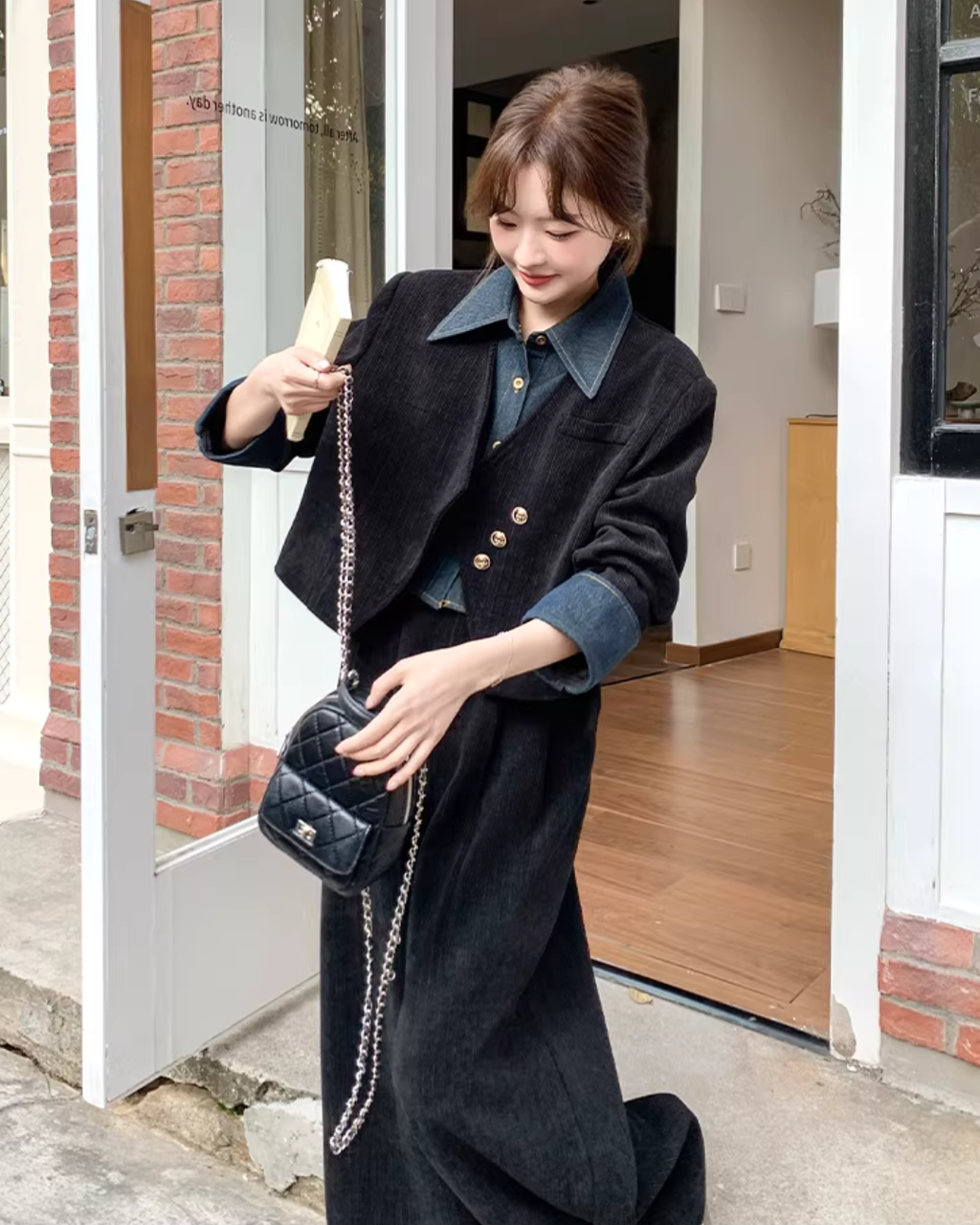 Denim Layered Style Jacket / Wide Pants QAZ0003