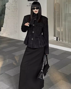 Stand Collar Black Coat UNS0024