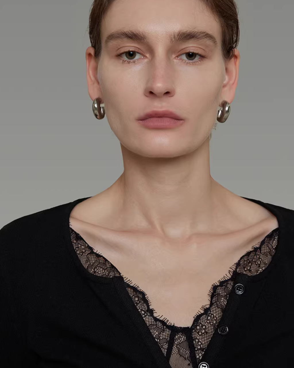 V-Neck Lace Slim Knit UNS0016