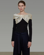 Ribbon Collar Elegant Top UNS0012