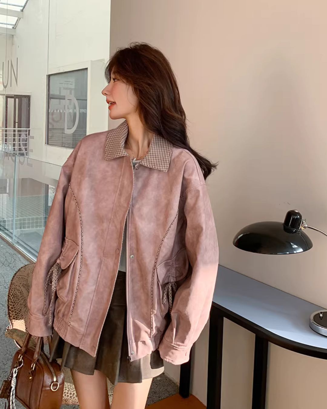 Paid Collar Leather Jacket QAZ0018