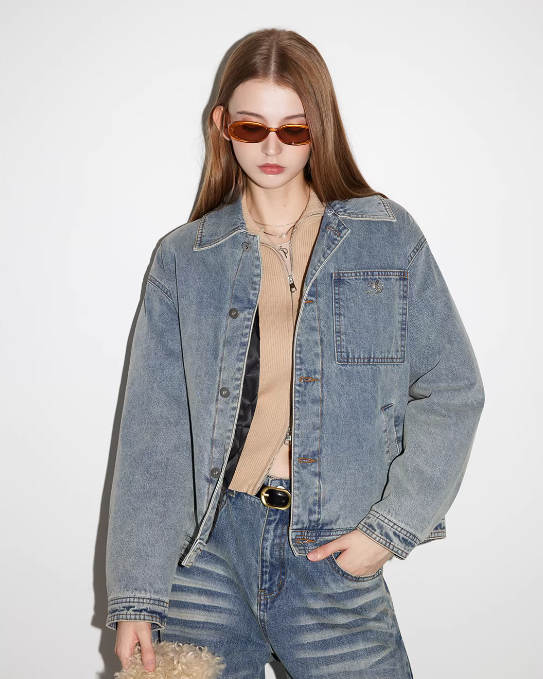 Fleece Collar Denim Jacket MDB0023