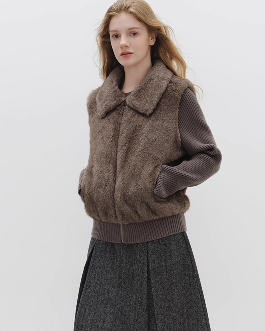 Fur Vest Docking Knit Zip BBG0003