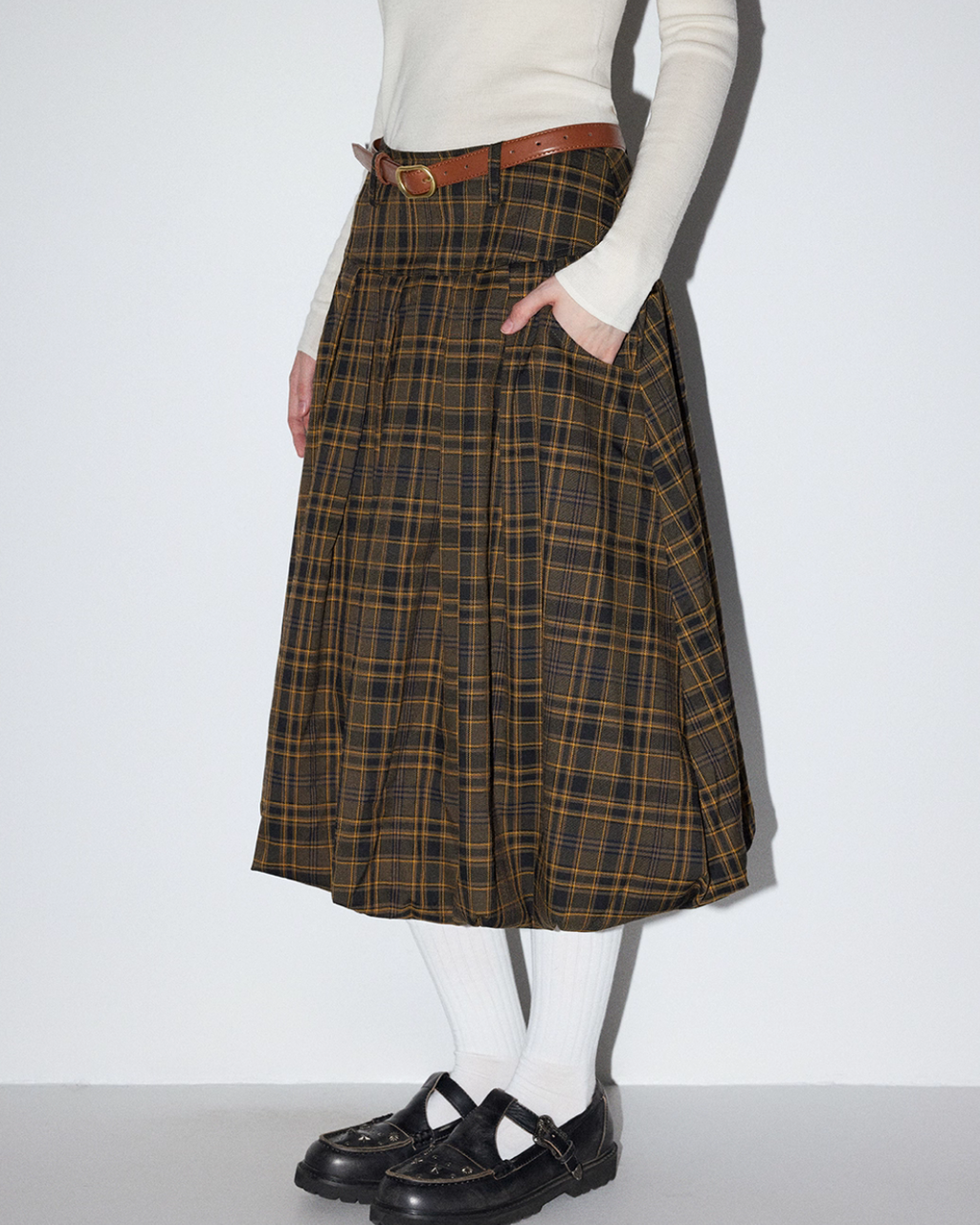 Vintage Brown Plaid Pleated Skirt MDB0004