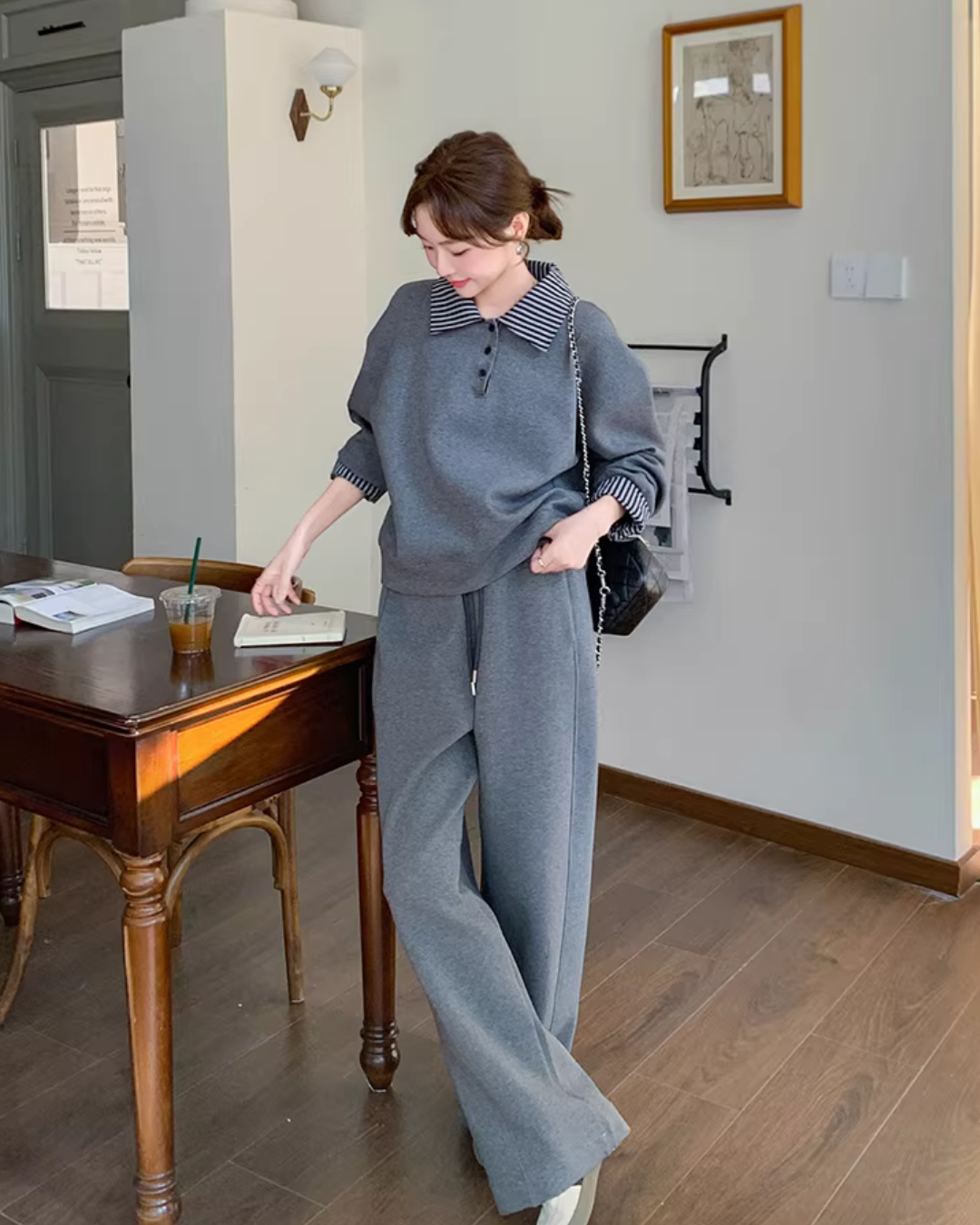 Stripe Switching Sweatshirt / Wide Pants QAZ0085