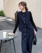 Silver Button Tweed Vest / Wide Pants QAZ0047
