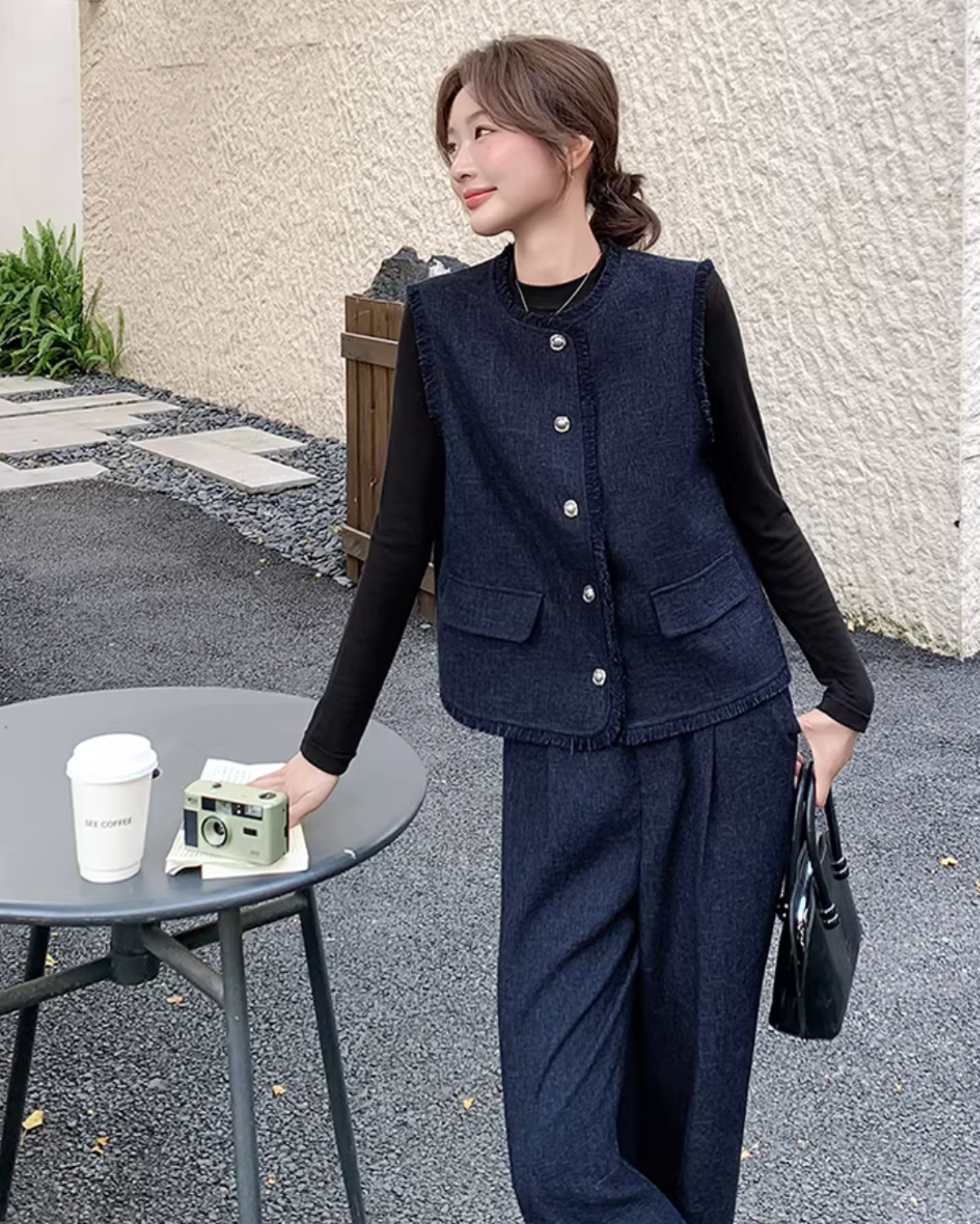 Silver Button Tweed Vest / Wide Pants QAZ0047