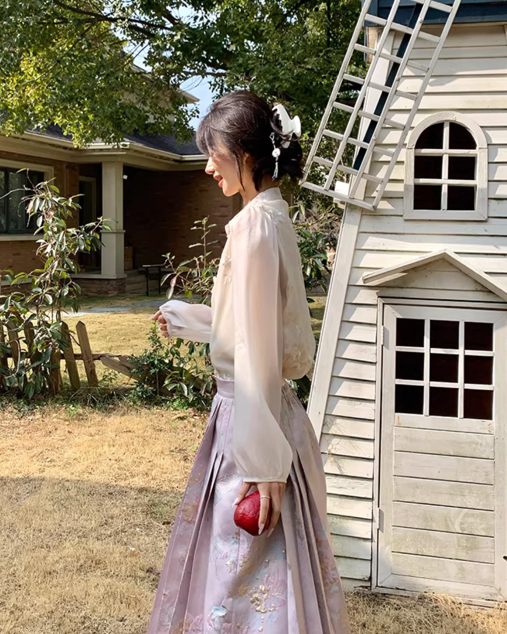 China Floral Embroidered Blouse / China-Style Long Skirt QAZ0050