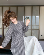 Gingham Check Shirt Dress / White Long Skirt QAZ0024