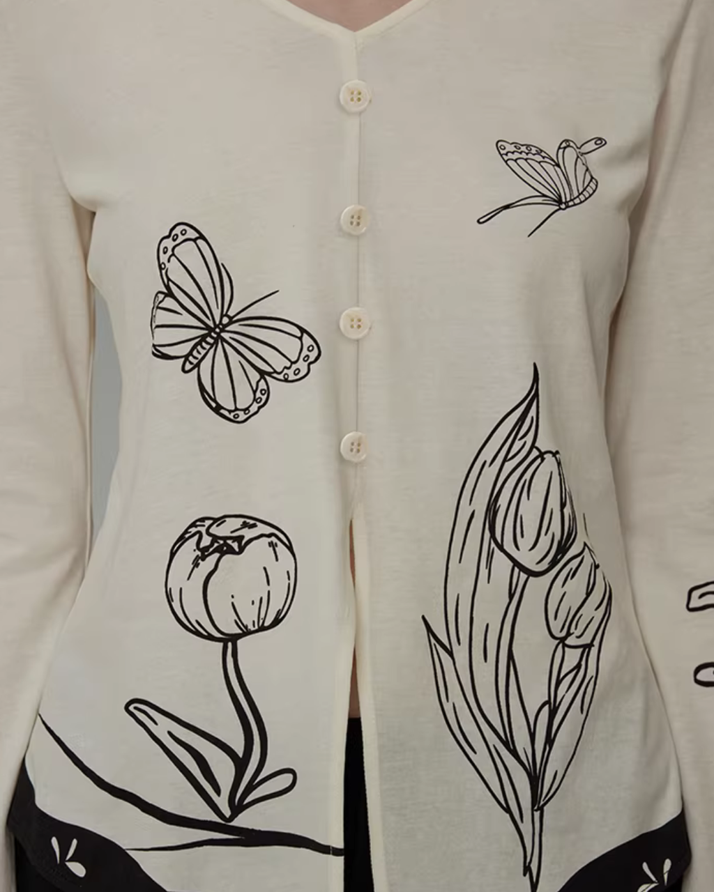 V-Neck Hand-Paint Long Sleeve Top UNS0034