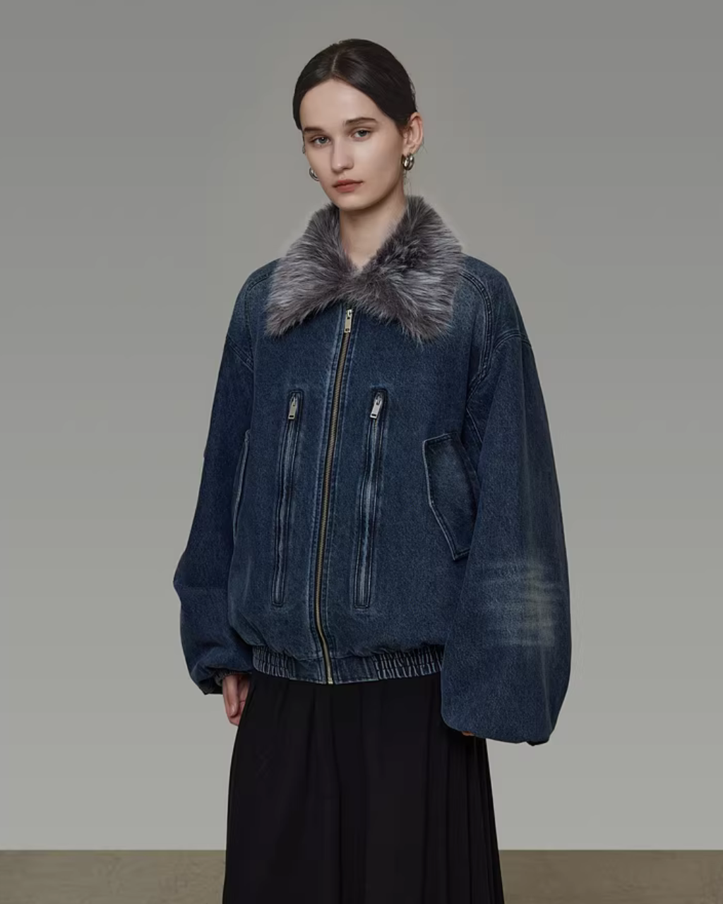 Fur Collar Denim Jacket UNS0041