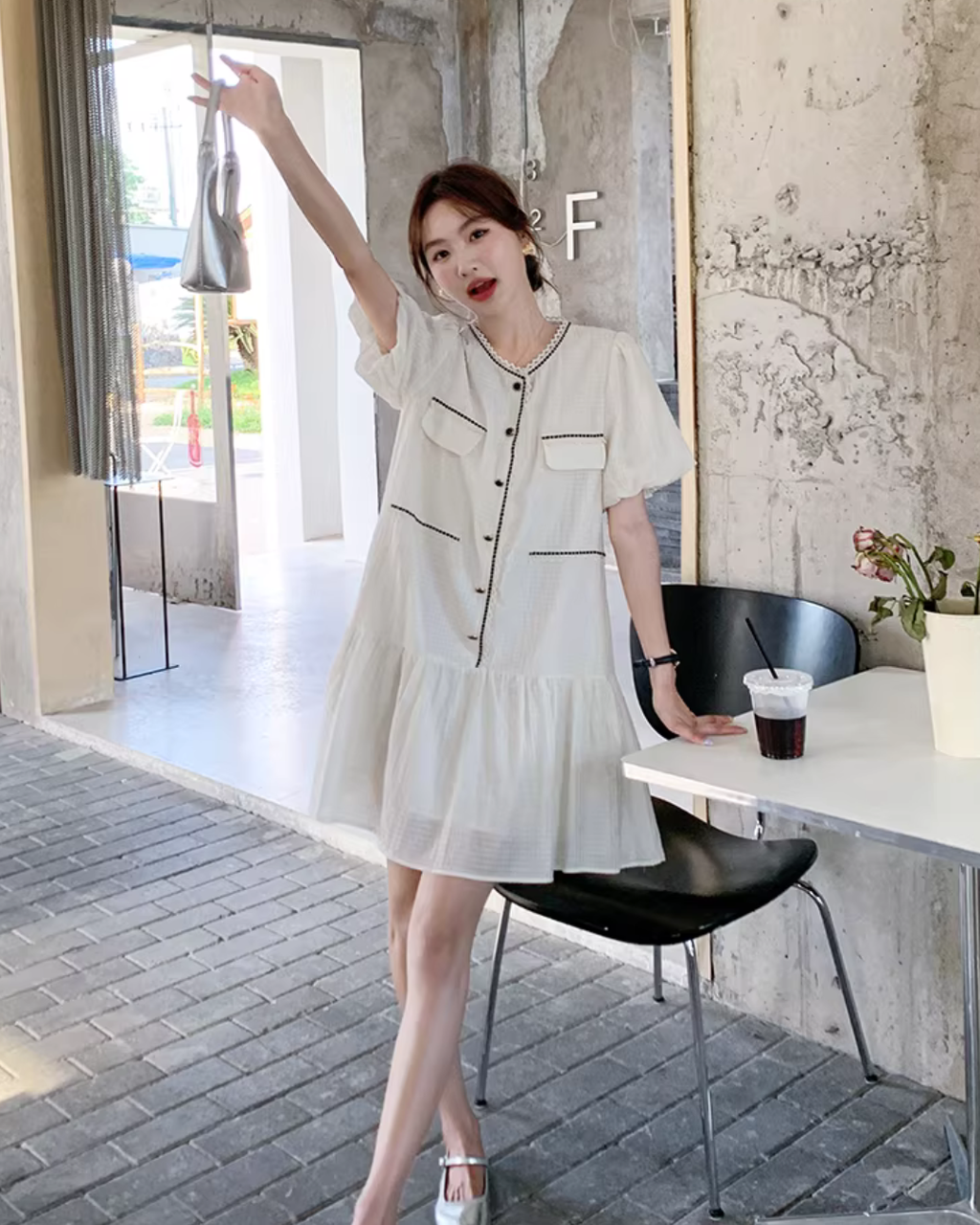 Tiered Short-Sleeve Mini Dress QAZ0097