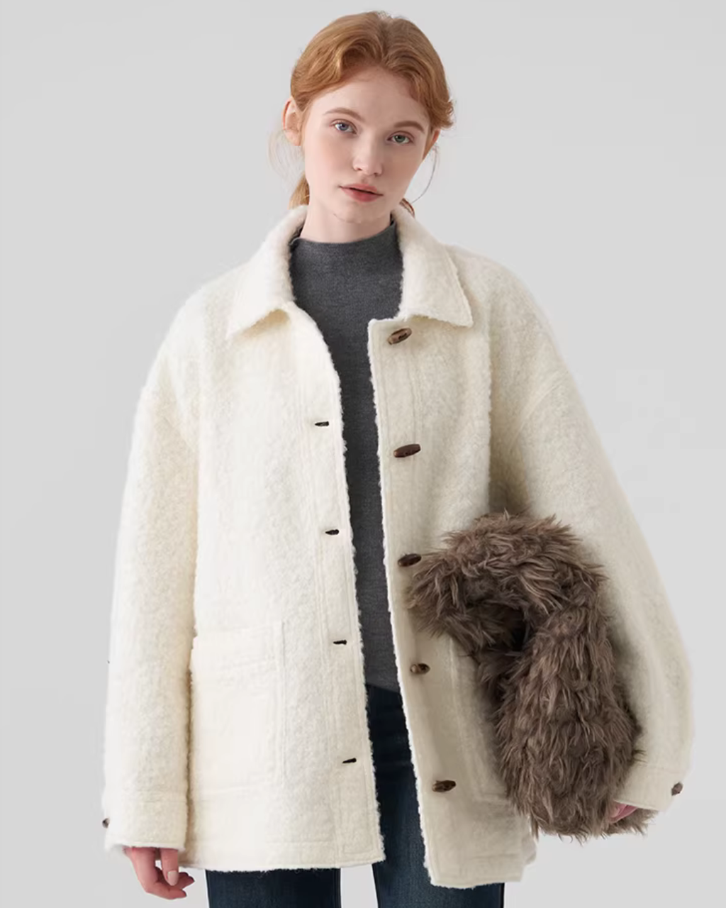 Fluffy Wool Duffle Coat JIU0047