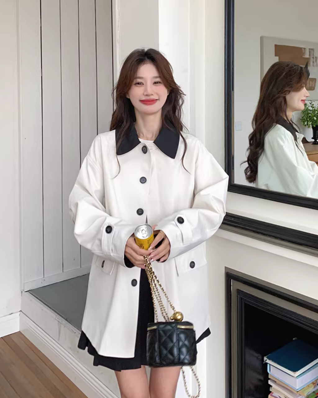 Bicolor Stylish Trench Coat QAZ0027