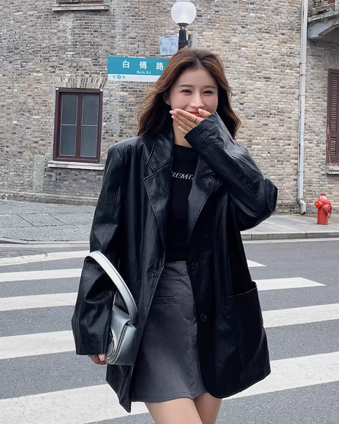 Fake Leather Oversized Jacket QAZ0055