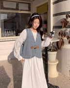 Long-Sleeve Dress / Toggle Button Denim Vest QAZ0049