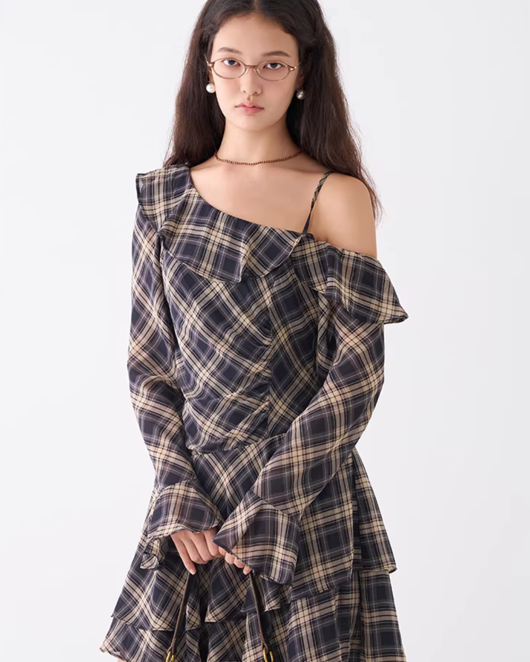 Ruffle Plaid Short Dress JIU0018