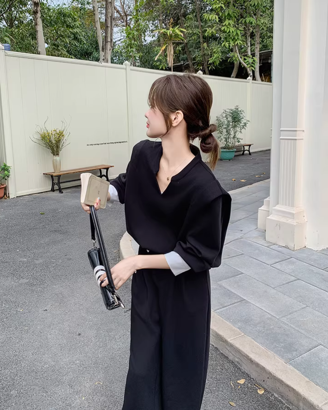 Knee-Neck Sweat Tops / Wide Pants QAZ0033