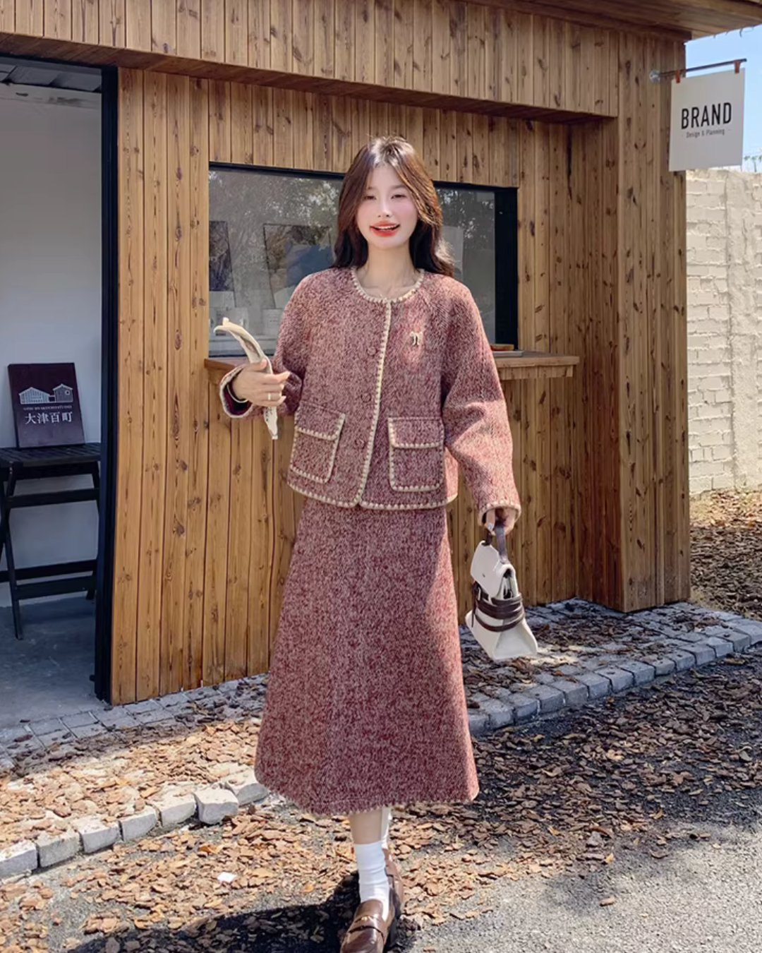Red Wool Tweed Jacket / Long Skirt QAZ0046