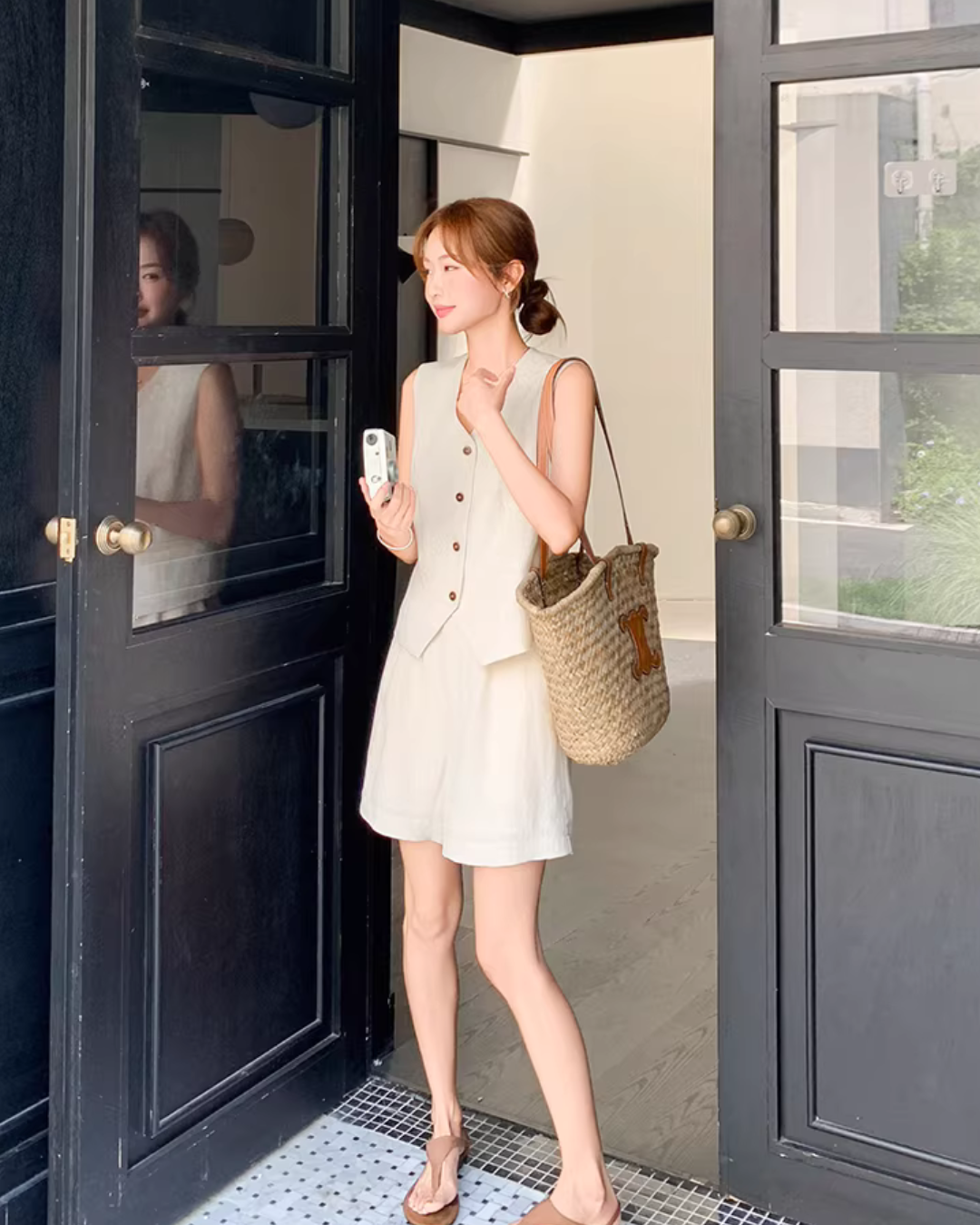 Linen V-neck Vest / Shorts QAZ0090