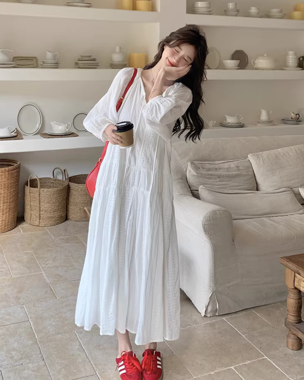 Cotton Voile Gather Dress QAZ0066