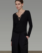 V-Neck Lace Slim Knit UNS0016