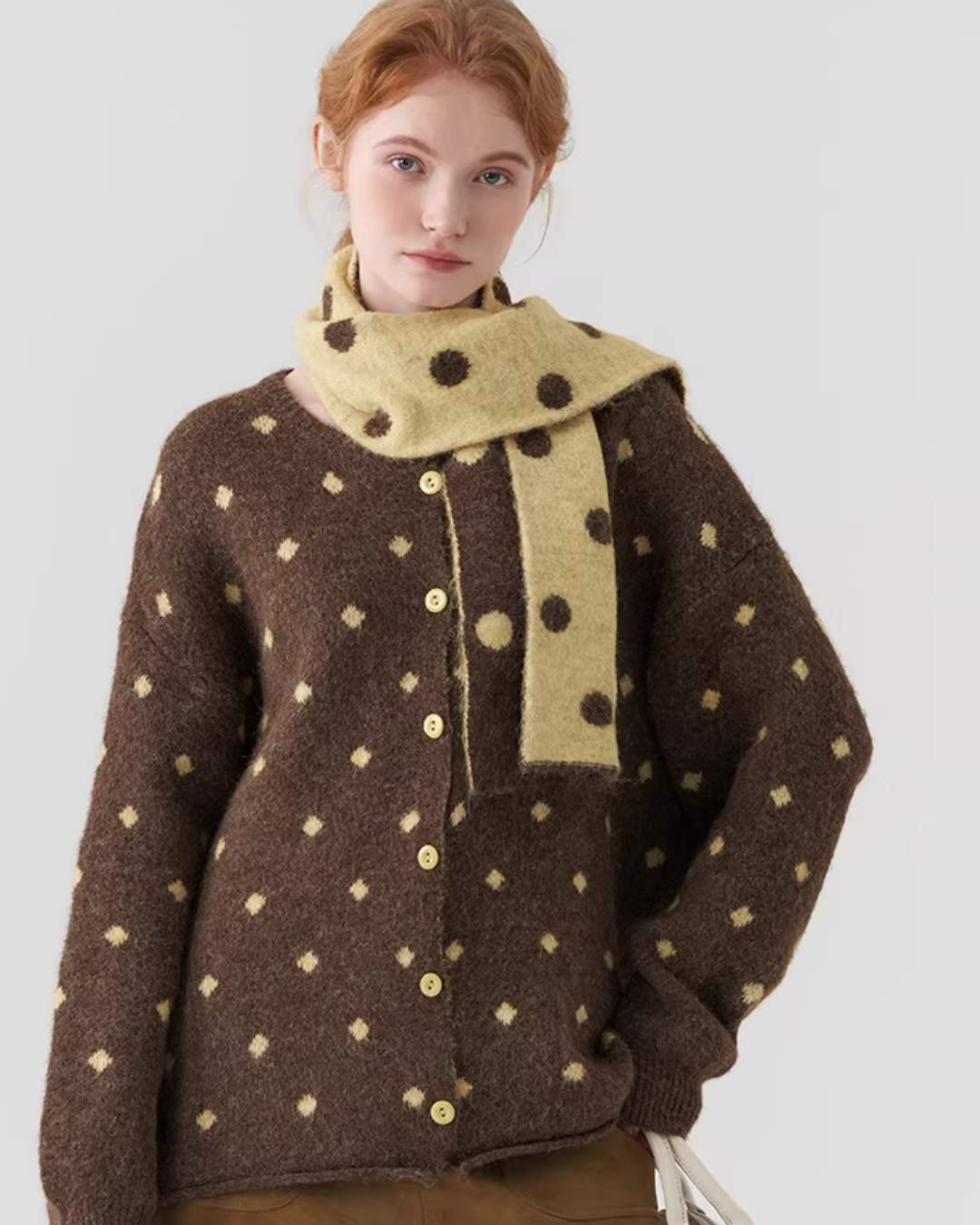 Polka Dot Knit Top with Scarf JIU0051