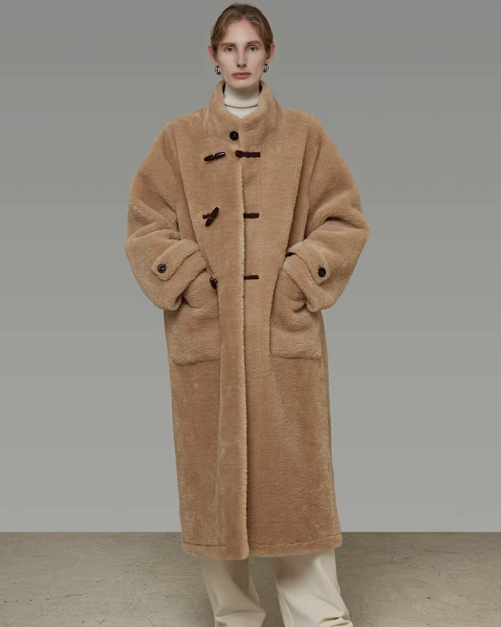 Stand Collar Toggle Fur Coat UNS0002