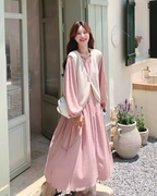 Puff Sleeve Long Dress / Beige Vest QAZ0025
