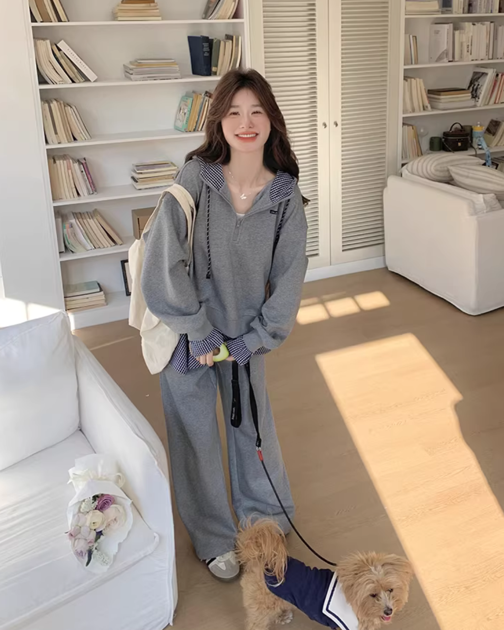 Gingham Check Half-Zip Hoodie / Wide Pants QAZ0065